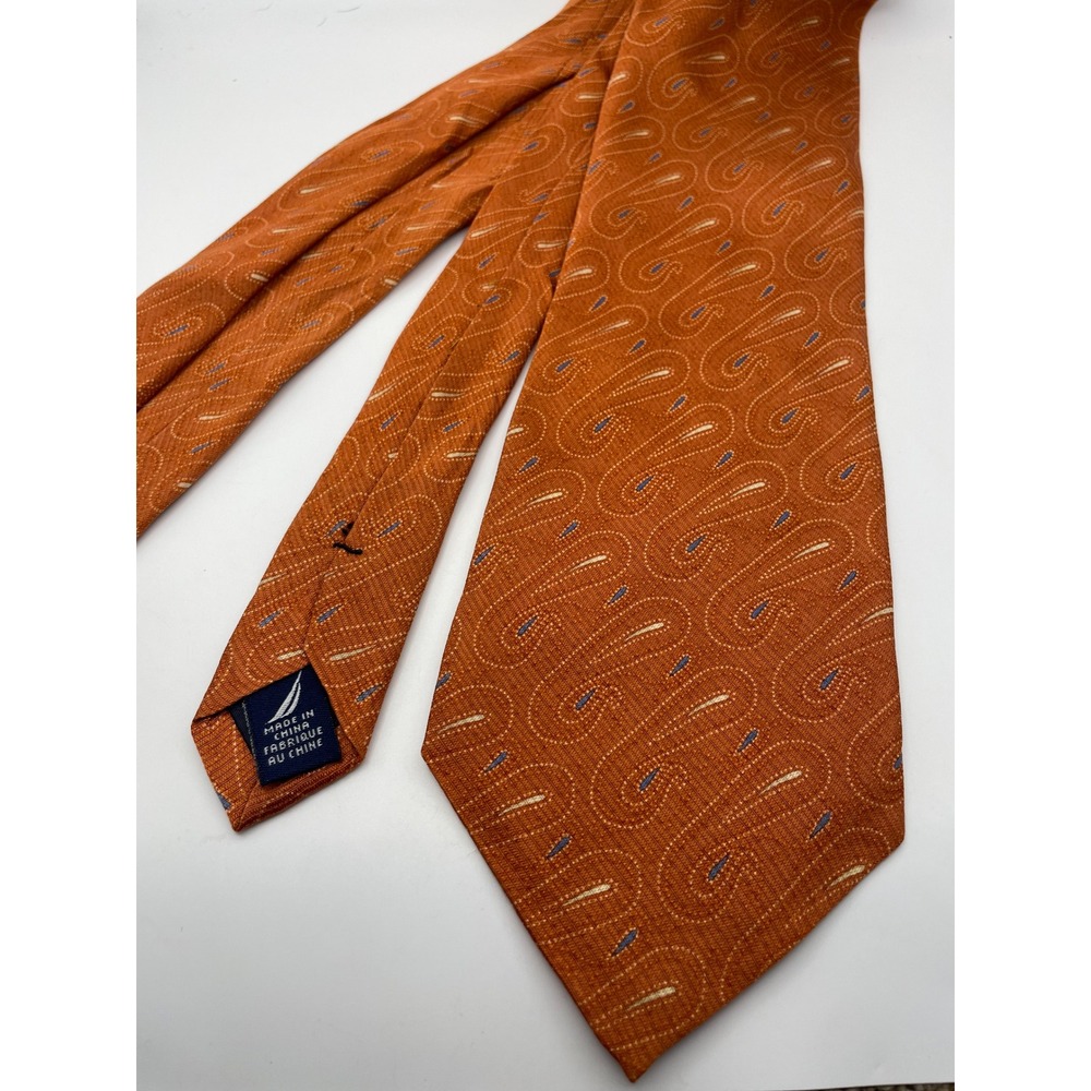 Nautica Mens Silk Necktie Burnt Orange Paisley Woven Pattern Classic Width Tie